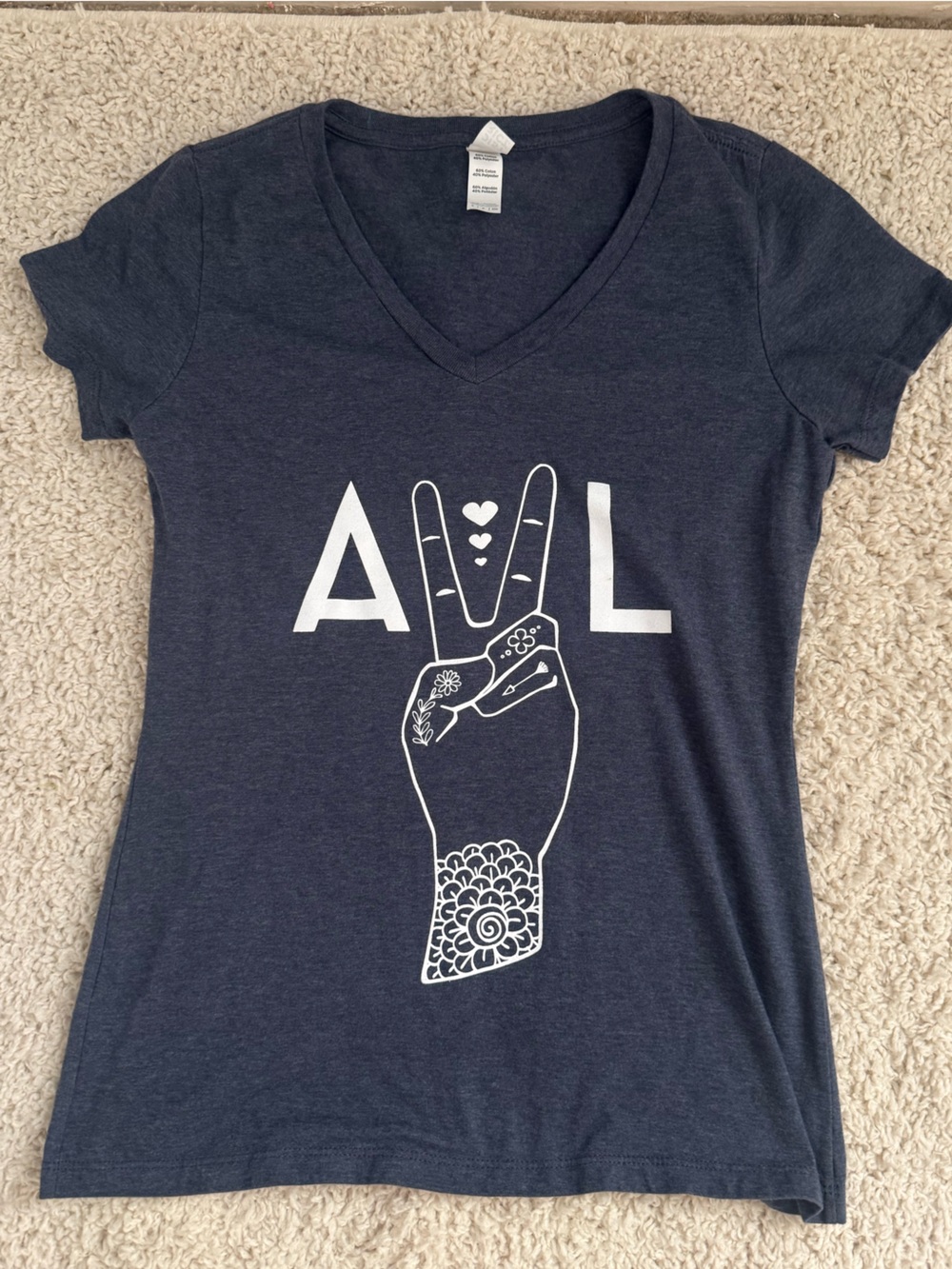 Asheville Peace Hand Tee - Dark Gray Womens cut small AVL